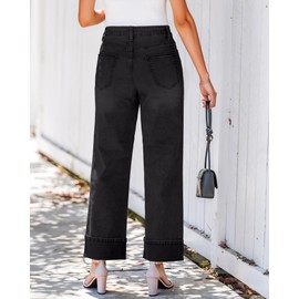 GRAPENT High Waisted Wide Leg Pants for Women Work Jeans Womens Stretch Jeans Black Pants for Women Washed Black XX-Large Fits US Size 20 to 22
