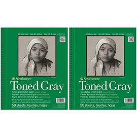 2-Pack - Strathmore 412-109 400 Series Toned Gray Sketch Pad, 9"x12" Wire Bound, 50 Sheets Each