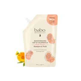Babo Botanicals Moisturizing Oat & Calendula 2-in-1 Shampoo & Wash - for Dry or Sensitive Skin - for All Ages - Lightly Scented - Vegan - Refill pouch 32 fl.oz.