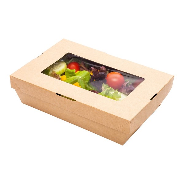 Restaurantware Cafe Vision 28 oz Rectangle Kraft Paper Small Take Out Container - 7 1/2" x 5" x 1 1/2" - 25 count box