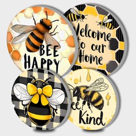 Summer White Buffalo Plaid Honey Bee Stove Burner Covers, Spring Decor Gas Stove Burner Covers 8 ＆10 Inches Stove Top Covers Electric Stove 4 Pcs Metal Stove Cover Gas Stove Covers, Cooktop Decorative