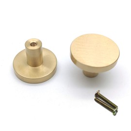 Susenya Cabinet Knobs,2-Pack, Brass Cabinet Knobs 1x0.8（DxH） Round Knob Gold Minimalist Design Soild Knobs for Dresser Drawers with Screws