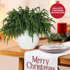 30 Pcs Realistic Christmas Pine Branches, Natural Droopy,Soft Bendable Christmas Pine Stems, Lifelike Cedar Stems for Vases, Wreaths,Garland Christmas Decorations，Christmas Thanksgiving Table Decor