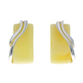 SilverAmber Jewellery - Classic Genuine Lemon Baltic Amber 925 Sterling Silver Modern Rectangular Earrings GL005