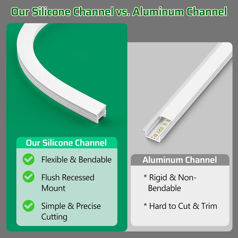 Bingotec 16.4Ft Silicone LED Channel System, Flexible LED Strip Diffuser