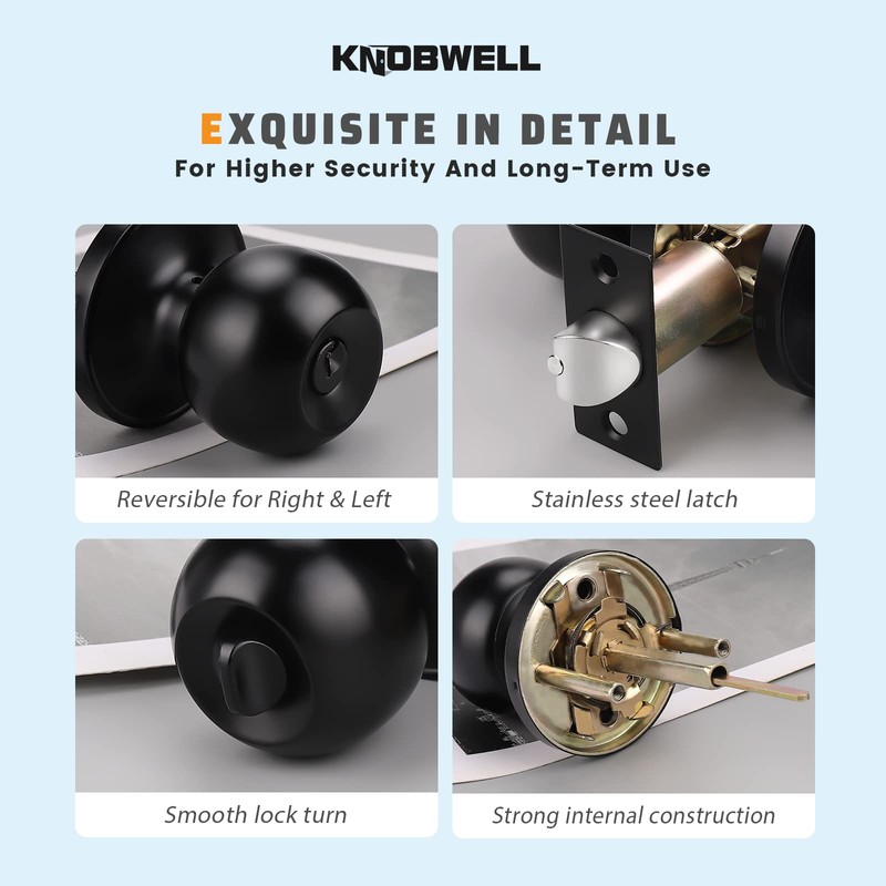 KNOBWELL 6 Pack Door Knob with Lock and Key (Keyed