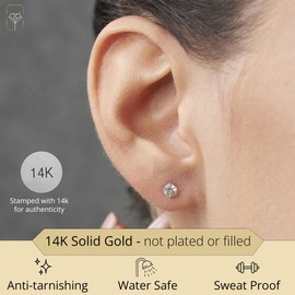 MAX + STONE 14k White Gold Genuine Created White Sapphire Round Stud Earrings for Women | 4mm April Birthstone