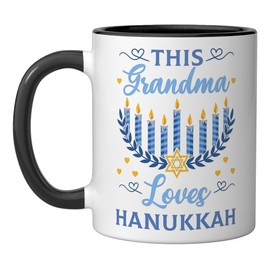 Hanukkah Grandma Jewish Festival Bubbe Chanukah Latke Hanuka Ceramic Mug, Black/White