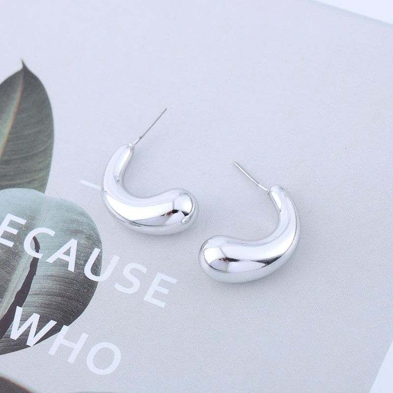 Punk Large Teardrop Earrings Silver Hoop Earrings Waterdrop Half Hoop