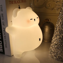 MAGOHMT Squishy Night Light for Kids, Bear Silicone Night Light - Rechargeable with Soothing Snore Sounds & Moving Tummy, 3-Level Dimming Touch Control