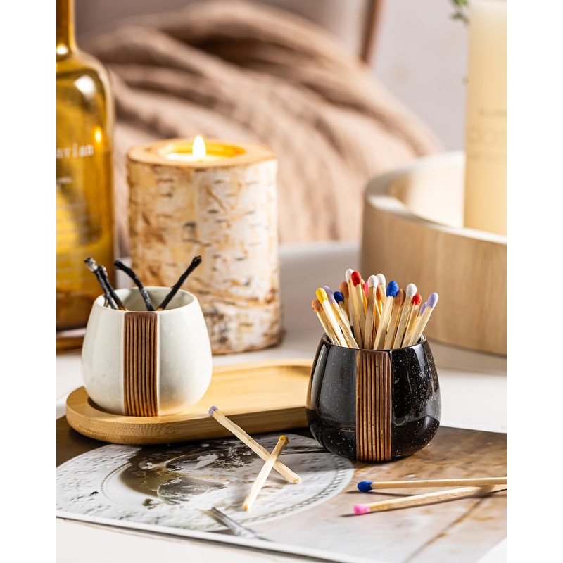 Zoeeker Ceramic Match Holders with Striker - Matchstick Container Set