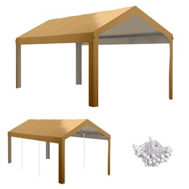 Outsunny 10' x 20' Carport Replacement Top Canopy Cover, UV and Water Resistant Portable Garage Shelter Cover with Ball Bungee Cords, Beige, Only Cover