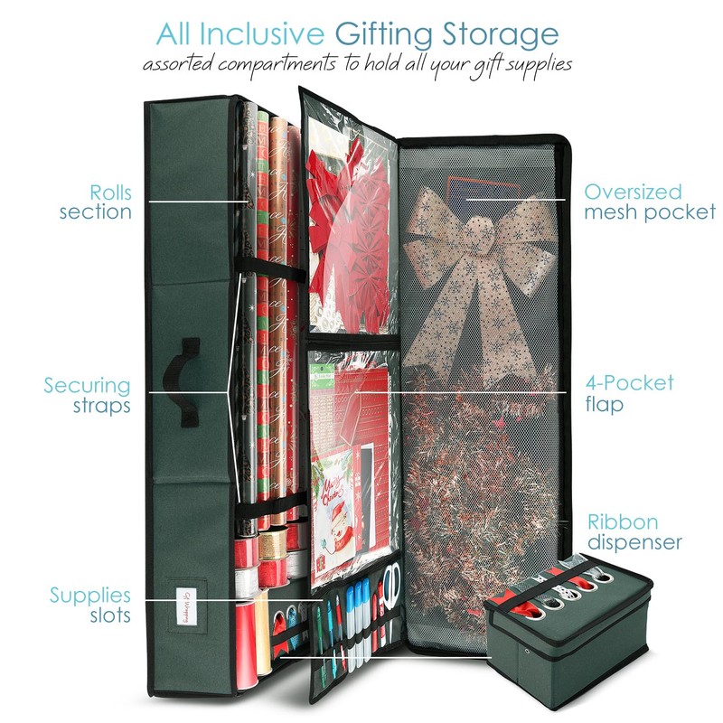 Hearth & Harbor Wrapping Paper Storage Container with Ribbon Storage