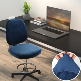 BUYUE Task Office Chair Cover, Super Soft Velvet Stretch Washable Computer Desk Armless Chair Slipcover Dustproof Protectors (Set of Navy Blue)