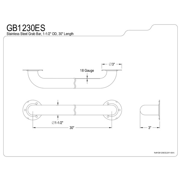 Kingston Brass GB1230ES Designer Trimscape Exposed Flange ADA 30-Inch Grab Bar with 1.5-Inch Outer Diameter, Stainless Steel