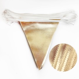 32Ft Champagne Gold Party Decorations Metallic Champagne Gold Pennant Banner Fabric Triangle Flag Garland Streamers for Wedding Birthday Anniversary Baby Bridal Shower Martini Garden Decor Supplies