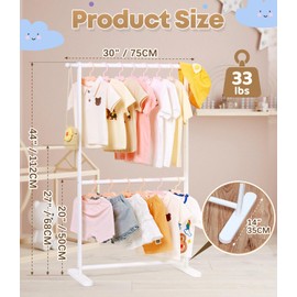Relquorax Bamboo Kids Clothing Rack with Dual Poles, Child Dress Up Rack, Clothing OrganizerRack, Small GarmentRack, Perfect for Costumes and Accessories (White)