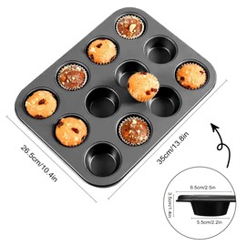 YUNYDSM Muffin Pan, Cupcake Pan, Set of 2, 12-Cup Muffin Tin, Non-Stick Bakeware, Easy to Release and Clean, Baking Molds, Muffin Tray, Molds for Homemade Cupcakes & Muffins (Black)