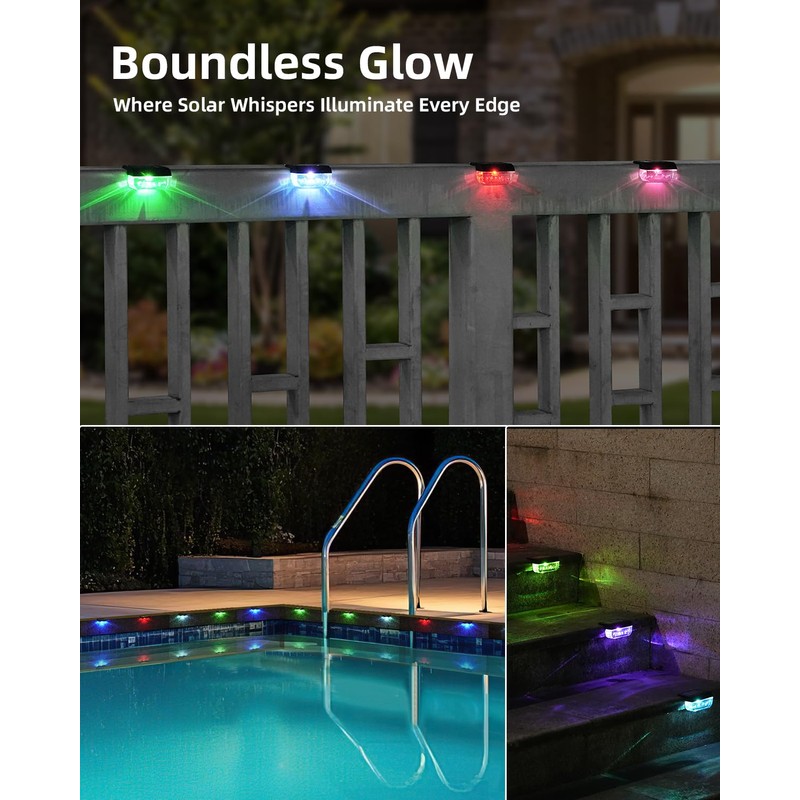 Herzila 16 Pack Solar Fence Lights, RGB Color Changing Christmas