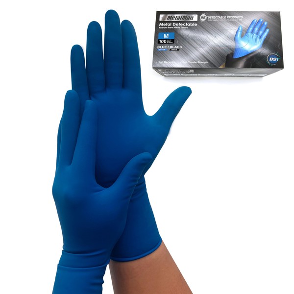 Maya Blaue Nitril-Detektionshandschuhe. Geeignet für den Kontakt mit Lebensmitteln. Latex-