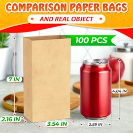 Kraft Small Brown Paper Bags 7x3.54x2.16 inches, 100-Pack – Reusable, Sturdy, Great for Small Businesses, Crafts, Gifts, Packaging, Food Storage, Retail, Durable, Lightweight, Bulk