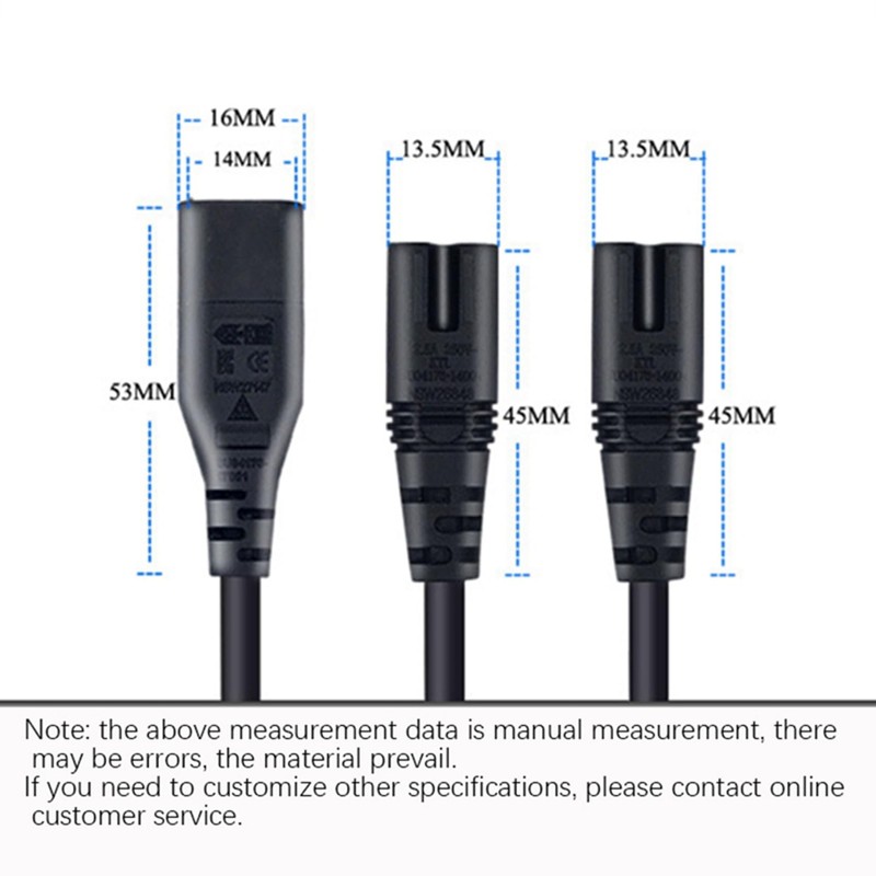 2X IEC320 C8 to 2X C7 Y Split AC Power