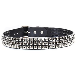 Funk Plus Snap On Three Row Punk Rock Star Metal Silver Studded Full Grain Cowhide Leather Belt USA (XS-30)