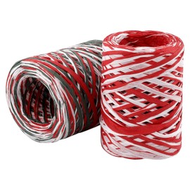 2 Rolls Christmas Raffia Paper Ribbon for Craft, 656Ft Long Raffia Paper Ribbon Twine Strings Colored Paper String for Bows Bouquets Packaging DIY Decoration for Christmas Party