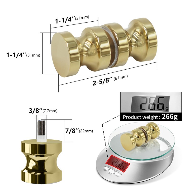 CKB Shower Glass Door Knob, Double Sided Pull Handle for