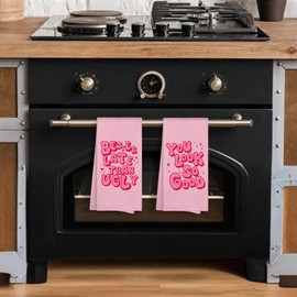 Sviojuce Pink Teen Girls Bathroom Towels 16x24 Set of 2, Better Late Than Ugly Dish Towels Cloths Dishcloths Tea Towel Gifts for Teen Girl Dorm Room, You Look So Good Bathroom Kitchen Hand Towel Decor