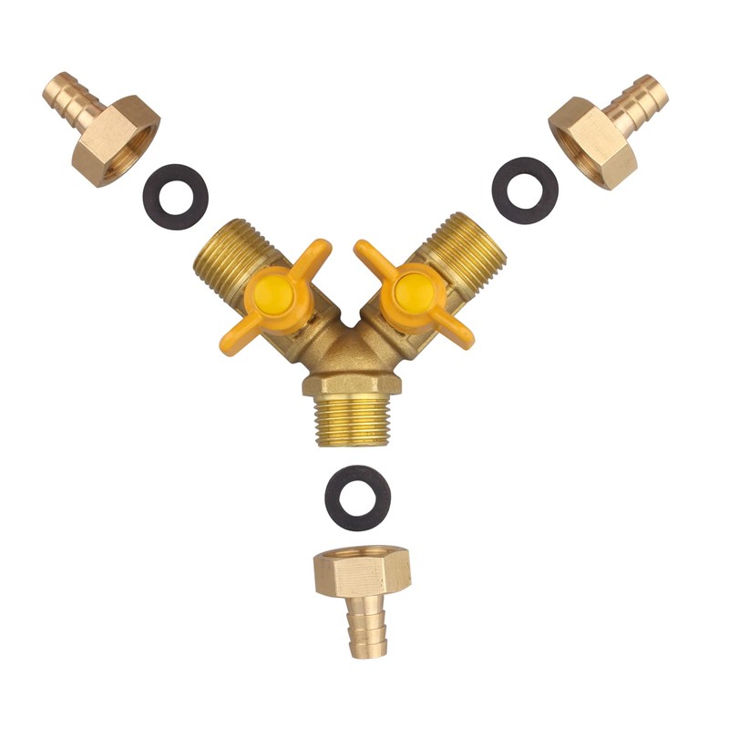 DERPIPE 3 Way Shut Off Ball Valve, 3/8" Hose Barb