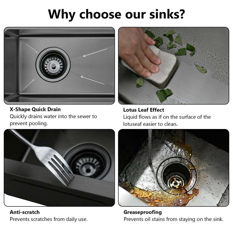 Bar Sink - PEPO Black Small Kitchen Sinks Undermount Stainless