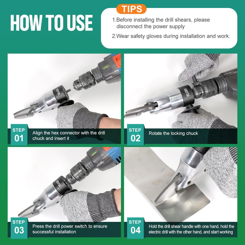 VLOXO Professional Metal Shear Drill Attachment, Sheet Metal Cutter for