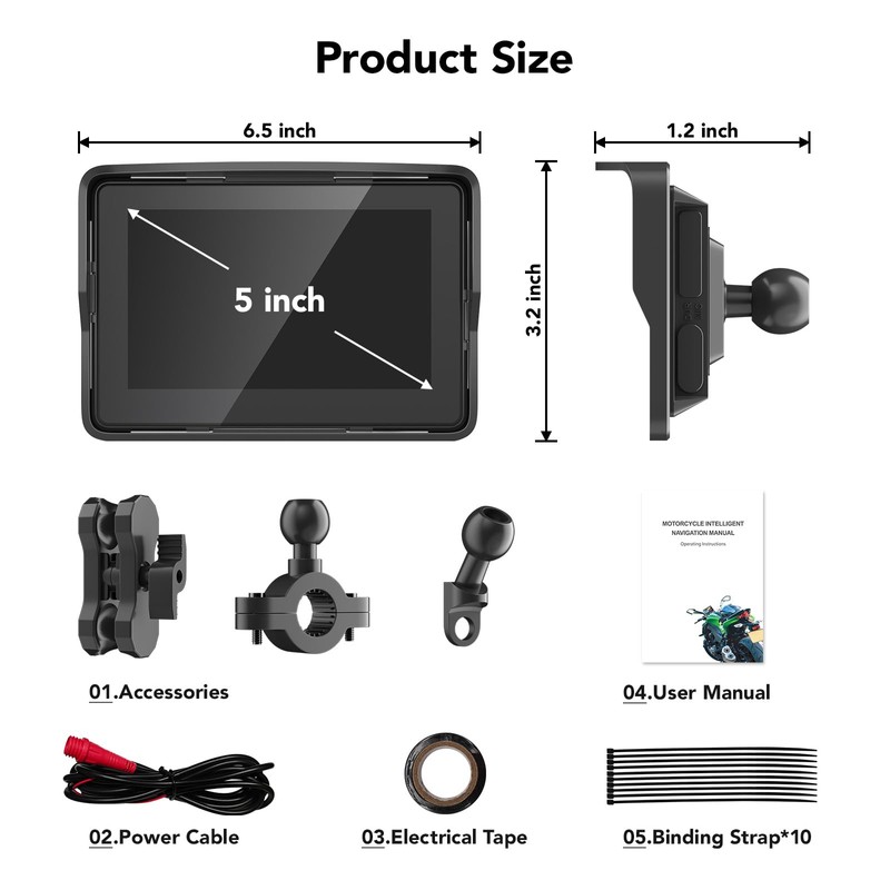 YCV Motorcycle Carplay Screen, Wireless CarPlay & Android Auto for