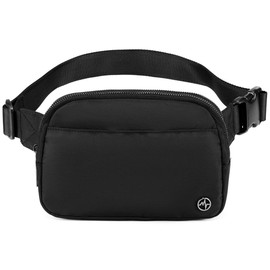 Pander Fanny Pack Crossbody Bags for Women Trendy, 5 Zipper Pockets Purse Fanny Packs with Card Slots (Black Polyester, One Size)