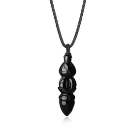 COAI Prayer Black Obsidian Vajra Buddha Necklace Black Stone Necklace
