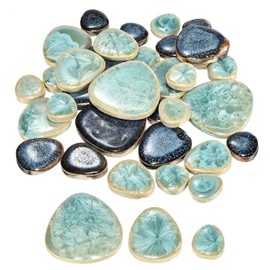 MECCANIXITY 200g Ceramic Mosaic Tiles for Crafts Bulk, Pebble Blue and Green Ceramic Tiles for Mosaic Kits Garden Stepping Stone Cup Mat