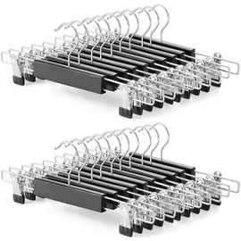 TOPIA HANGER Wooden Pants Skirt Hangers Space Saving 20 Pack, Wide Adjustable Clip Hanger for Pant Skirt Jeans Slacks with Wrinkle Free 360° Swivel Hook Natural, CT44N20