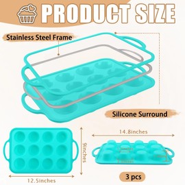 Mototo 3 PCS Silicone Muffin Pan with Metal Frames Nonstick 12 Cups Cupcake Pan For Baking Muffin Tray Silicone Cupcake Baking Pan for Egg Bite, Cornbread, Brownies, BPA Free & Dishwasher Safe, Green