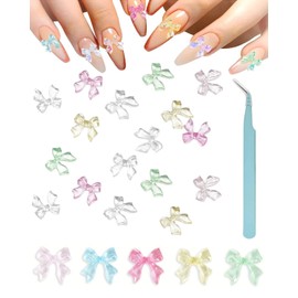 Zeayebsr Pack of 100 Nail Charms, Nail Decoration Charms for Nails, Pink Bows, Nail Charms with Tweezers, White Bow Charms for Nails, Resin, Flat Back, Flower Charms, Nail Decoration