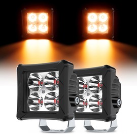 4WDKING Amber 3 Inch LED Pods Cube Lights 40W LED Off Road Work Driving Ditch Light Truck Fog Lamp Tail Light IP69K Waterproof for Truck Jeep Cars Wrangler ATV UTV Boat