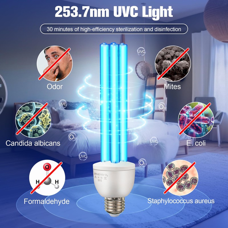 Qualirey 2 Pack UV Germicidal Light Bulb with Ozone, 25