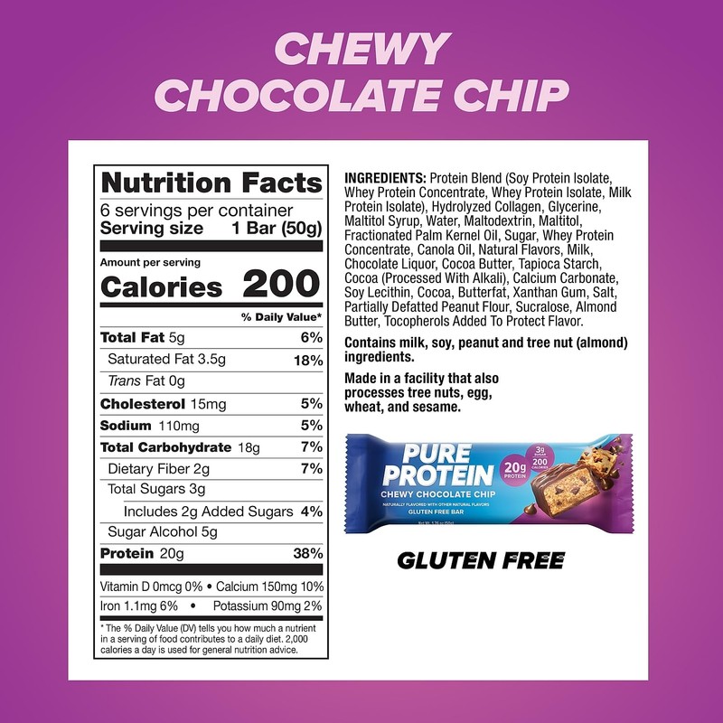 Pure Protein High Protein Bar Chewy Chocolate Chip - 6