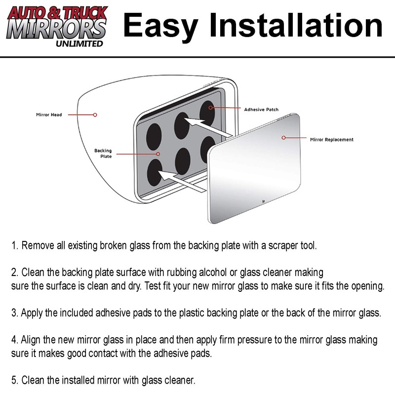 Mirror Glass Replacement + Adhesive Pads for 1990-1997 Mazda Miata