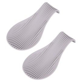 2 Pack Silicone Spoon Rest for Kitchen Counter – Modern Curve Design, Non-Slip Stove Top Cooking Utensil Holder for Spatula and Spoon, Grey