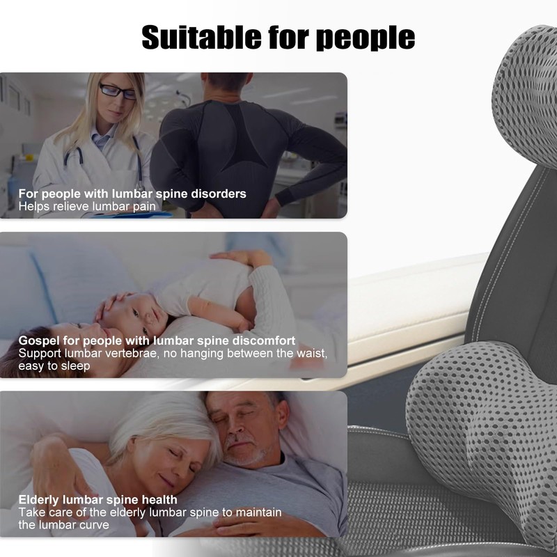 Lumbar Cushion, Back Cushion with Removable Elastic Band, Non-Slip Lumbar