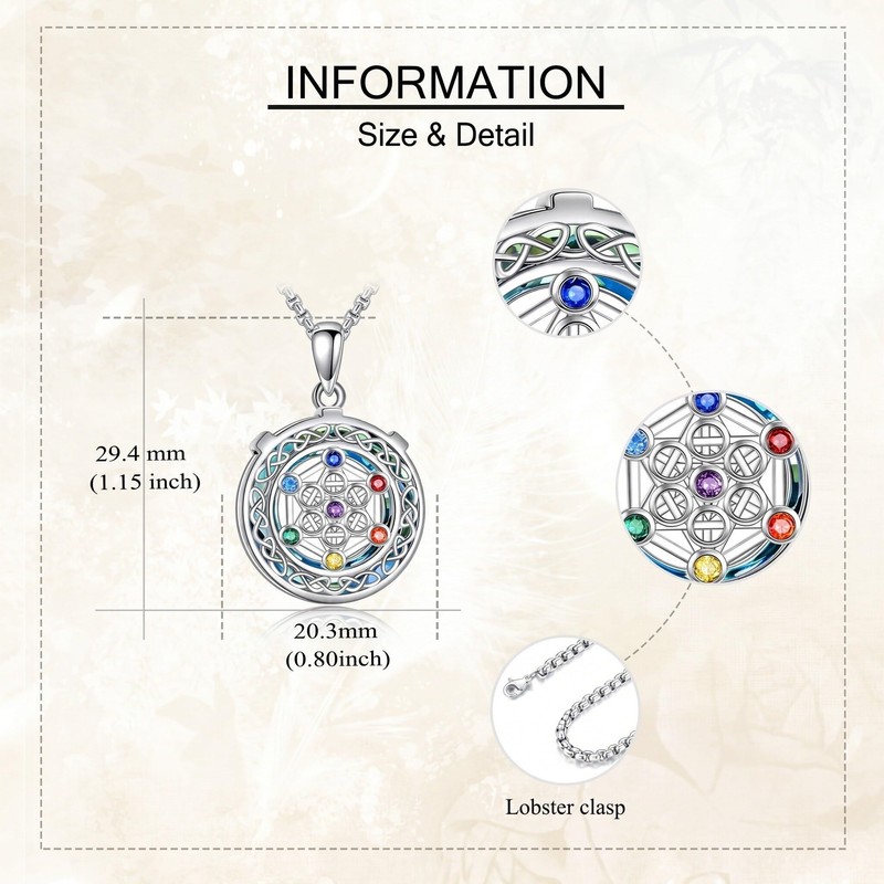LUANIOL Metatron Cube Necklace 18k White Gold Plated Crystal Chakra