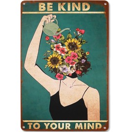 Be Kind to Your Mind Retro Metal Signs Funky Hippie Boho Room Decor Gift for Lady Woman Plant Lovers Home Bedroom Cafes Wall Art Sign 12 x 8 Inch