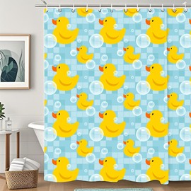 rzzlp Rubber Duck and Bubble Shower Curtain,Washable Fabric Curtain,Rustic Farmhouse Bathroom Shower Curtain Set with Hooks,72x72 Inch