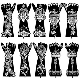 Floral Henna Tattoo Stencil Kit - 10 Sheets, DIY Glitter Airbrush Templates for Hand and Forearm, Indian Temporary Tattoo Stencil for Women and Girls